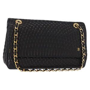 Authentic BALLY Quilted Chain Shoulder Bag Leather Black Gold